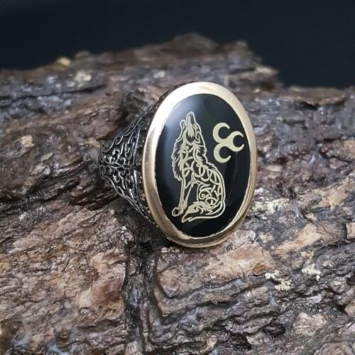 Unique New Original Hot Sale Rings Antique 3 Moon Gray Wolf Biker 925 Silver Men Ring Male Boho Vintage Fine Jewelry Accessorie