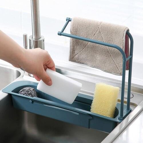 Retractable Kitchen Sink Sponge Holder Hanging Sink Storage Shelf Dish Washing Cloth Storage Rack