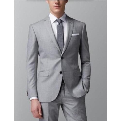 High Quality Two Buttons Light Grey Groom Tuxedos Notch Lapel Groomsmen Mens Suits Blazers (Jacket+Pants+Tie) W:741