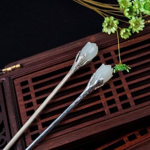 925 Sterling Silver Vintage Chinese Hair Stick Luxury Jewelry Beads Flower Hairpins Ethnic Handmade Hair Pin Women Accessories