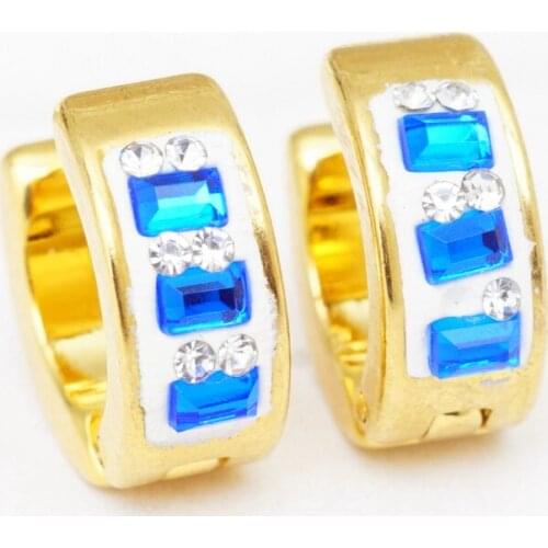 Gold Color Hoop Earings Small Circle Earring Fashion Jewelry Earrings for Women Girls Blue Crystal Clip Korean Earrings