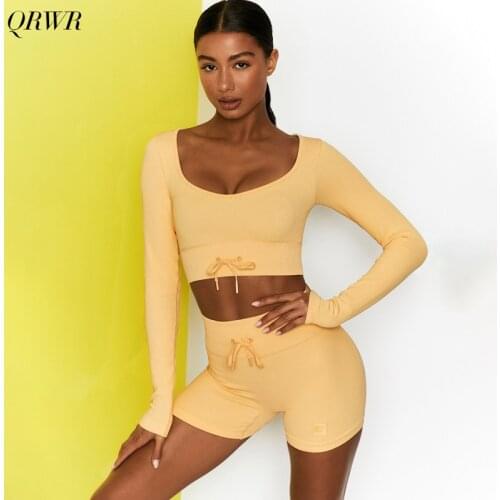 Candy Colors Low-cut Sexy Seamless Yoga Set Women 2 Piece Fitness Long Sleeve Crop Top Vest High Waist Leggings Gym Set Women