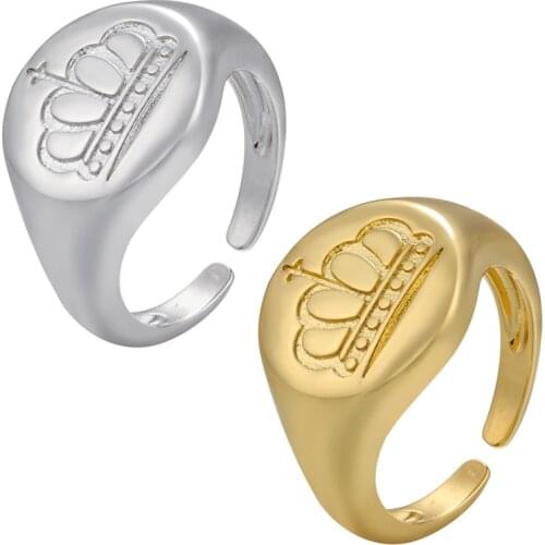 ZHUKOU gold silver color crown open ring for women classic chunky rings Elegant and concise Trendy Party Ring Wholesale VJ250