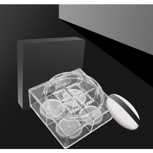 1pcs 15g new transparent square loose powder rouge powder jar4 grid box with black plastic lid and Puff