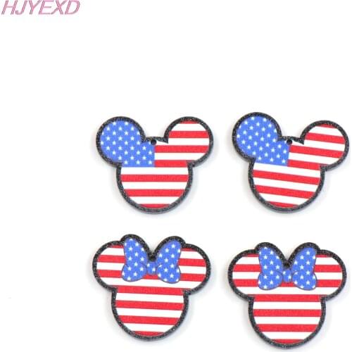 10pcs /lot) 30mm- 4th of July Independence Day Mouse Head For Earrings With Bow Glitter Acrylic Jewelry Accessories