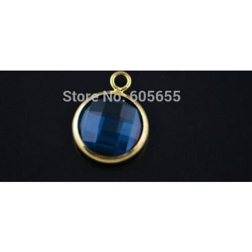 One Loops Faceted Blue Glass Crysstal Round Beads Jewelry Pendant 10pc per lot