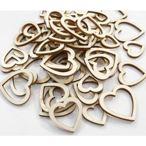 100pcs Hollow Heart Wooden Embellishment Wood Heart Slices Craft for Wedding DIY Birthday Decor