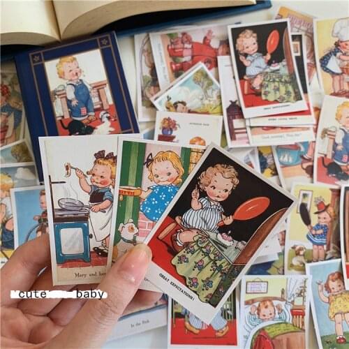 16PCS Retro childrens book card cute Stickers Crafts And Scrapbooking stickers book Student label Decorative sticker kids toys