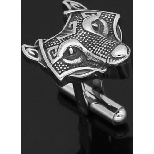2Pcs Stainless steel Nordic Viking Norse Small amulet rune Wolf Head Cufflinks with valknut gift bag