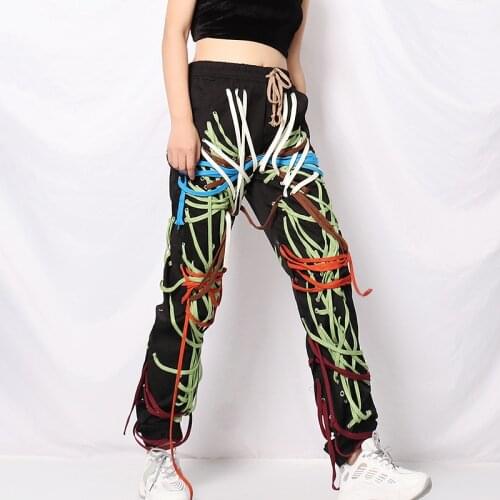 2021 New Color Cross Bandage Trousers Female Drawstring Elastic High Waist Pants For Women Streetwear Autumn Fashion New 2020