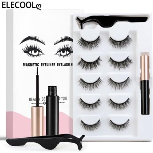 ELECOOL 5pairs Magnetic Eyelashes 3D Mink Eyelashes Magnetic Lashes Short False Lashes Lasting Handmade Eyelash Makeup Tool