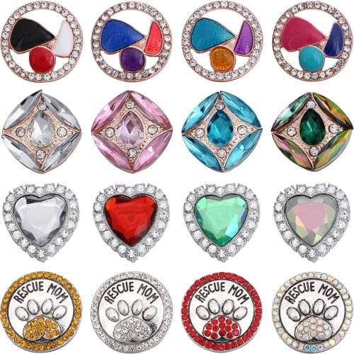 5pcs/lot New 18mm Snap Buttons Jewelry Rhinestone Mixed Metal Flower Snap Button Bracelet Necklace Ginger Charms Jewelry