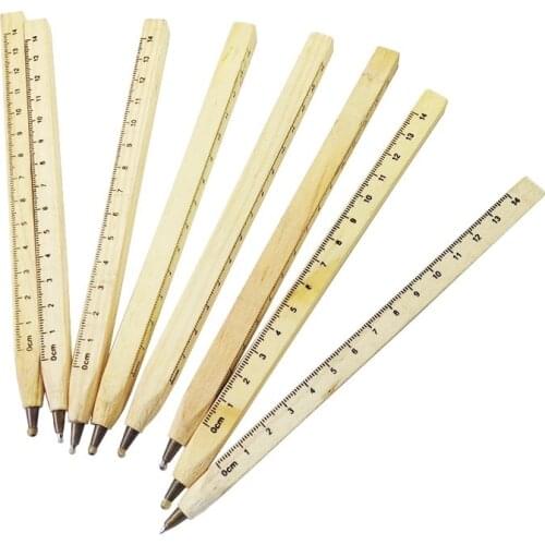 50 Pcs/lot Wooden Ball Pen With Ruler Convenient Practical Stationery Office Ball Point Pen School Supplies