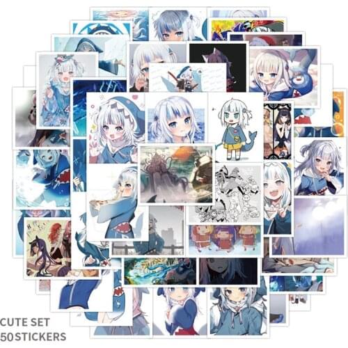 52pcs/set Gawr Gura Stickers Anime Kawaii Gawr Gura Stickers For Kids DIY Suitcase Luggage Guitar Car Bike Laptop Skateboard