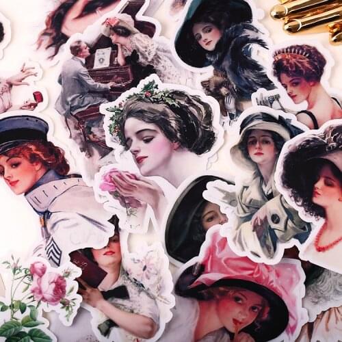 52 PCS Retro girl Paper Stickers Crafts And Scrapbooking stickers kids toys book Decorative sticker DIY Stationery