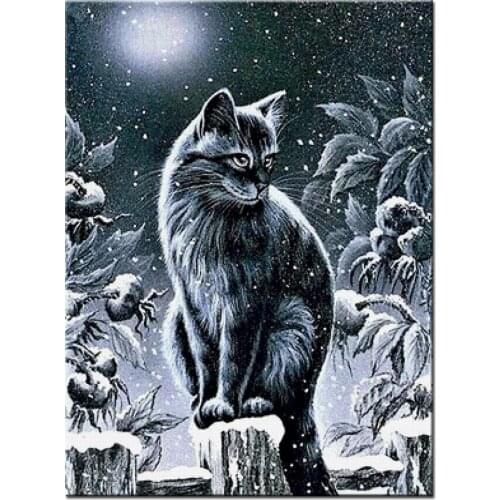 5D DIY Diamond Painting Black Cat Snow Full Square Round Drill Mosaic Rhinestone Embroidery Animal Cute Pet Decor A595