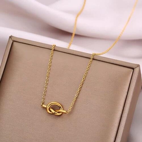 XIYANIKE 316L Stainless Steel Gold Color Knot Pandent Necklaces For Women Choker 2021 Trendy New Fashion Party Gift Jewelry