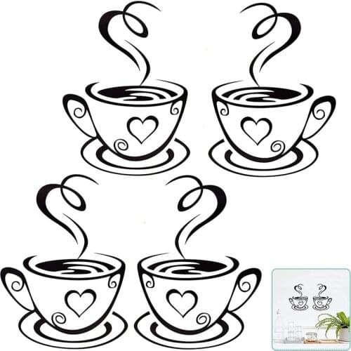 Black Coffee Cup Wall Art Stickers DIY Home Kitchen Restaurant Cafe Tea Wall Sticker Coffees Cups Sticker Wall Decal Decor