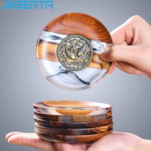 JINSERTA Wooden Resin Teapot TrayTeacup Tray Insulation Non-slip Coaster for Teahouse Home Hotel Decoration Tea Accessories