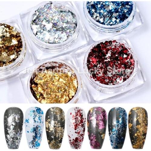 Double Side Colorful Irregular Aluminum Foil Paper Nail Art Sticker 3D Glitter DIY Manicure UV Gel Polish Nail Decoration Tools