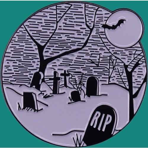 RIP Tombstone Graveyard Creepy Cemetery Gothic Enamel Pins Brooch Collecting Halloween Lapel Badges Fashion Jewelry Gifts