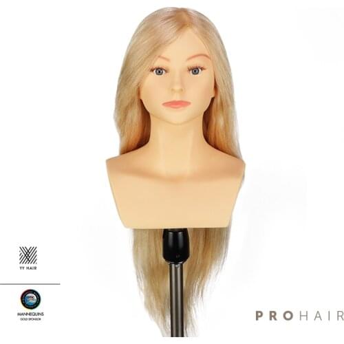 PROHAIR Approved 60CM 24'' 100% Human Hair Light Blond Competition Head Hairdressing Mannequin Doll Head for Hairdressers