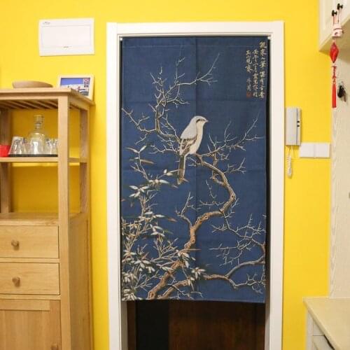 Chinese Fabric Cotton Hemp Curtain Bedroom Kitchen Door Curtain Doorway Hanging Curtain Partition Half Panel Curtain