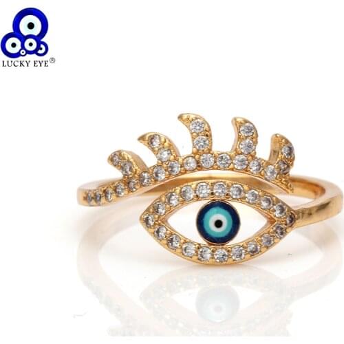 Lucky Eye Evil Eye Gold Color Rings Copper Micro Pave Cubic Zircon Ring Jewelry Adjustable Women Ring Jewelry EY6186