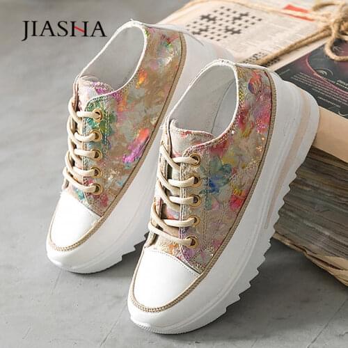 Sneakers women shoes 2021 new fashion creepers platform shoes woman sneakers floral lace up women casual shoes tenis feminino