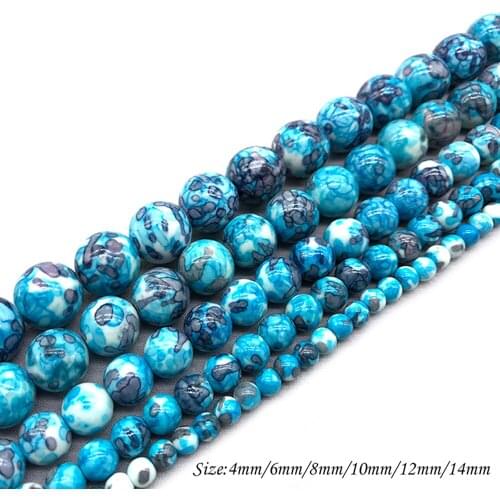Natural StoneBlue Gray Dots Rainbow Stone Round Loose BeadsFitMulti-purpose Jewelry Making 4 6 8 10 12 14 MMPick Size J251