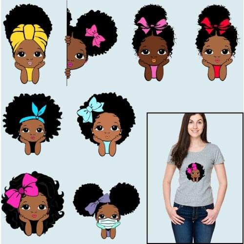 The little black girl,bowknot Applique on Clothes Heat-sensitive patches Thermal Stickers Heat Transfer PVC Patch