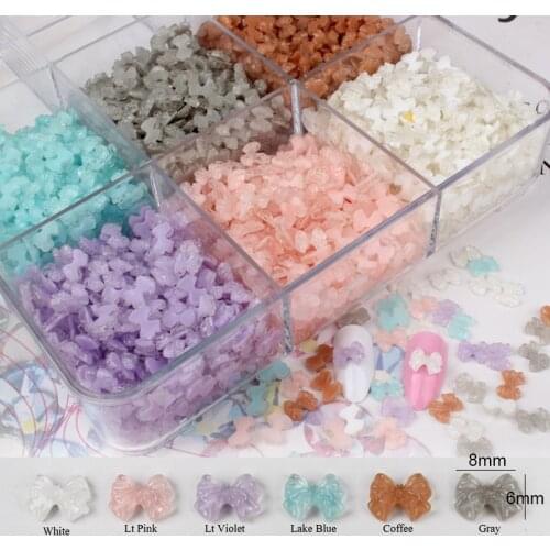 Mini 6X8MM ResinTransparent Jelly Bow knot 3D Charms Nail Rhinestones 30PCS/100PCS For DIY Nails Art Decorations