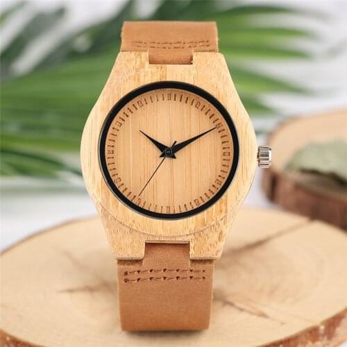 Minimalist Wooden Women Watch Pure No-number Dial Hot Light-weight Bamboo Case Brief All-match Wood Female Wristwatch Gift Clock