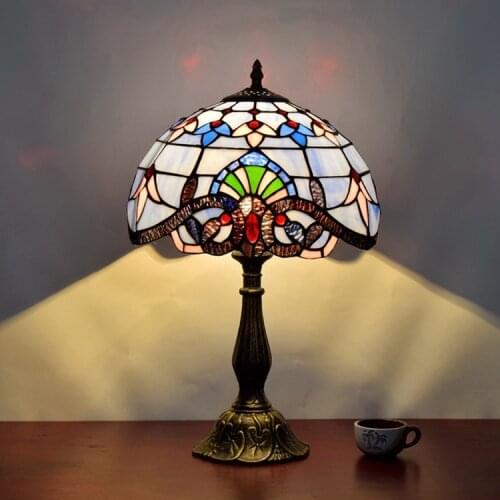 Baroque 12 Inch Tiffany Table Lamp Country Style Stained Glass Lamp for Bedroom Bedside Lamp E27 110-240V