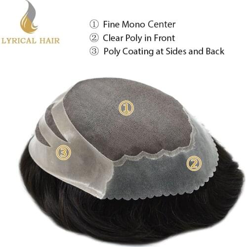 Invisable Thin Skin Front Mens Toupee Super Fine Mono Hairpiece Black Human Hair Replacement System Hand Tied Durable Black Wigs