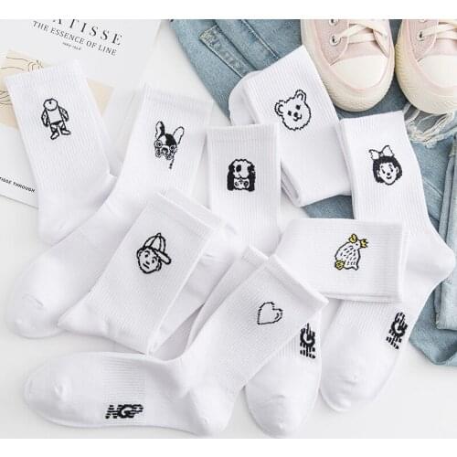 New Fashion Unisex Socks Simple And Versatile Pure White Boy And Girl Animal Painting Crew Pattern Mens Socks Ladies Socks