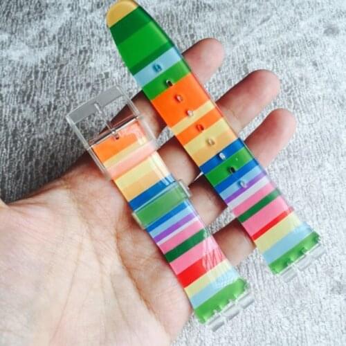 19mm 20mm Multicolor Silicone Rubber Watchband rainbow Watch strap Transparent plastic buckle for men women Swatch Accessories