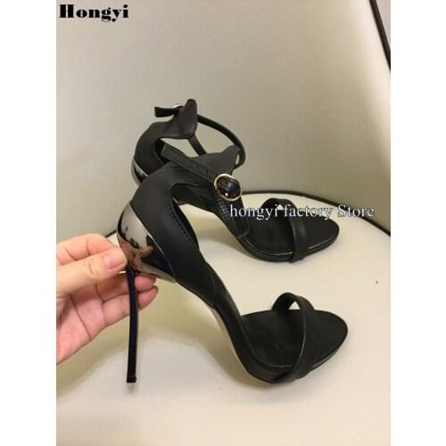 Summer Fashion Metal Blade Thin High Heel Sandals Women Platform One Belt Concise Black Sandal Shoe