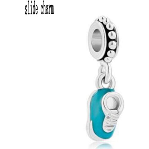 Slide charm Free shipping Childrens birthday blue boy shoes pendant fashion charm beads fit Pandora charm bracelets