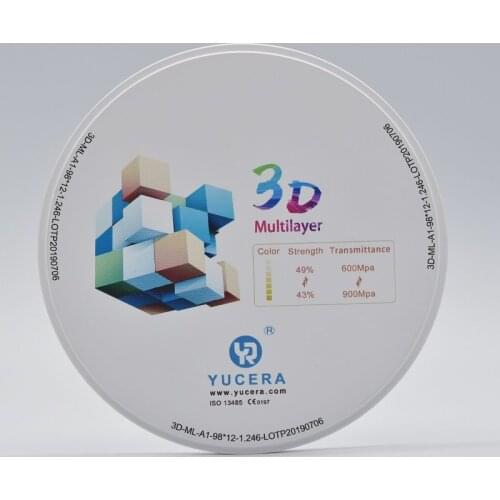 Super Translucency 57% Pre Shaded 3D Plus Multilager Zirconia Disc