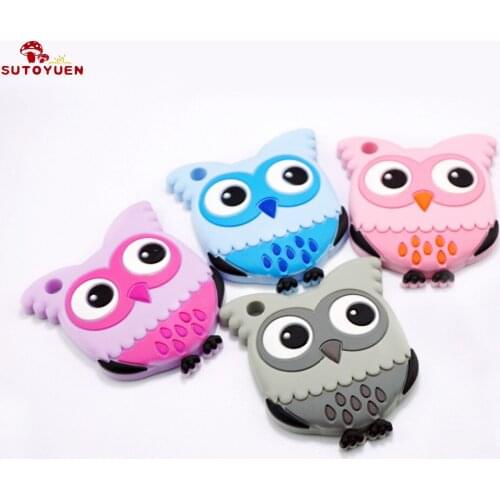 SUTOYUEN 5Pc BPA Free Silicone Pendant Owl Silicone Teething Beads Silicone Toys Chewable Necklace Dummy Soft Charms