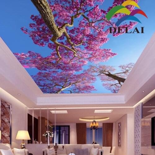 T-1014 Cherry trees with blue sky printing ceiling film new construction material for home improvement