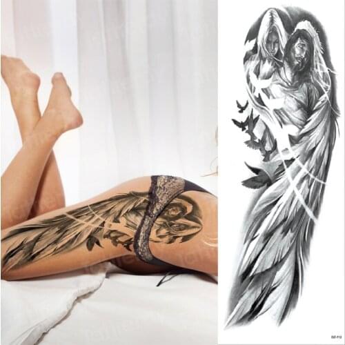 Large arm sleeve tattoo waterproof sexy tattoo for women girls body stickers bikini temporary wing tattoos black big size water