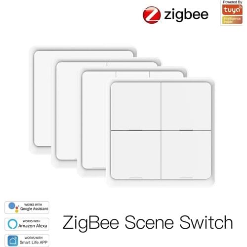 Tuya ZigBee 4 Gang Wireless 12 Scene Switch Push Button Controller Battery Powered Automation Scenario for Tuya Devices
