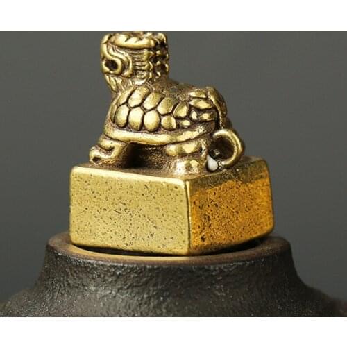 Vintage Copper Dragon Turtle Seal Chinese Antique Brass Mini Ornaments Keychain Pendant Hanging Gifts Accessories