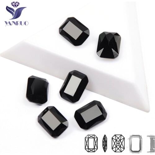 YANRUO 4627 Octagon Jet Crystal Rhinestone Sew On Strass Crystal Glass Stones For Clothes Craft Jewelry