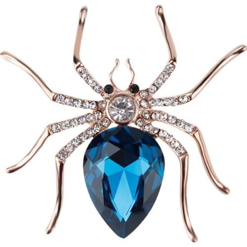 High Quality Crystal Spider Brooch Pins in Red Blue Colors Women Punk Insect Pins Neckline Clothes Halloween Gift Jewelry Charm