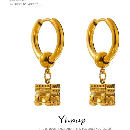 Yhpup Statement Stainless Steel Jewelry Fashion Gold 18 K Metal Geometric Hoop Earrings for Women Accessories Summer 2021 Gift