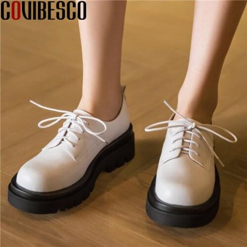 COVIBESCO Fashion Retro Genuine Leather Handmade Shoes For Women Cross Tied Platform Chunky Heels Pumps Office Lady Shoes Woman