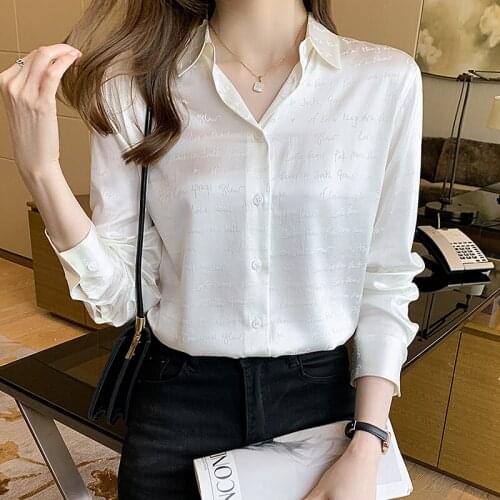 Vogue letter jacquard ladies shirts Womens Blouses New Spring Autumn Long Sleeve Shirts Tops Blusas Mujer